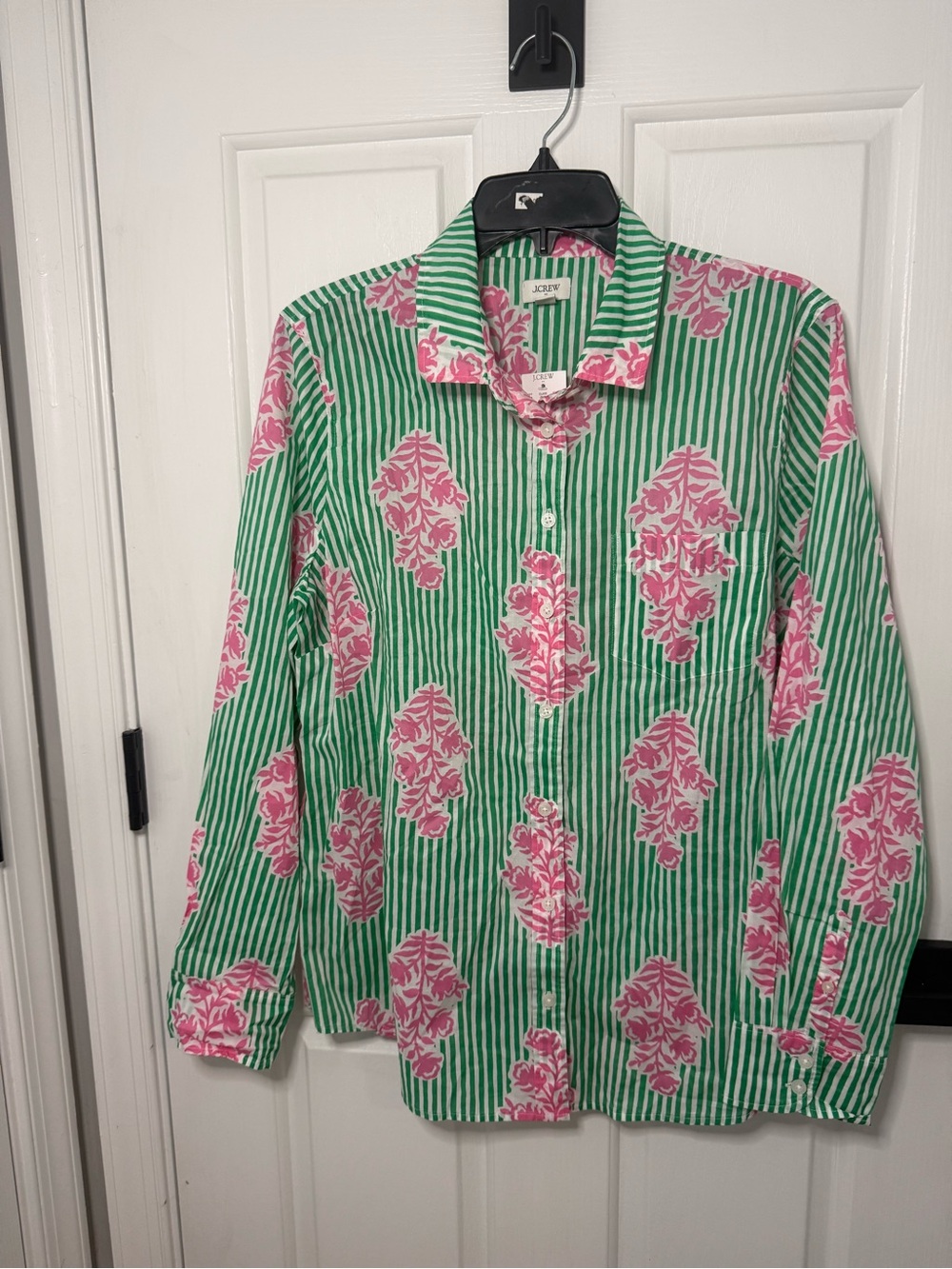 J. Crew Green & Pink Striped Floral Button-Down Shirt